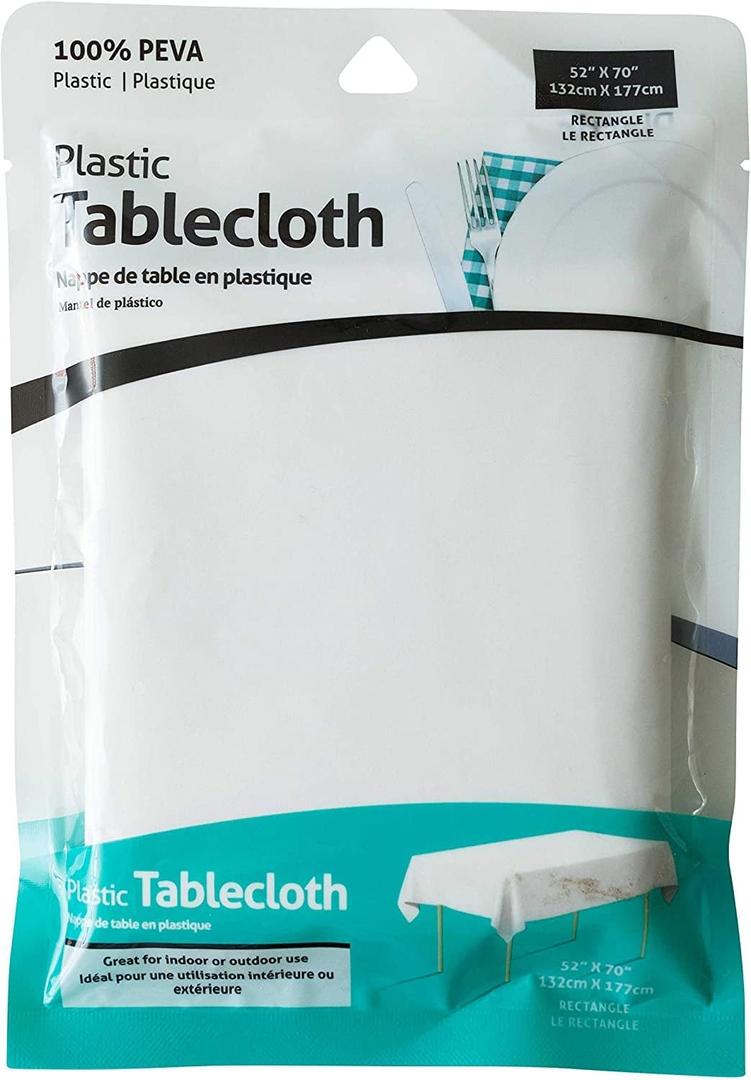 Jacent White Rectangular Table Cloth, 100% Peva Plastic Tablecloth: Rectangular, 52 x 70 Inch: 1 Pack