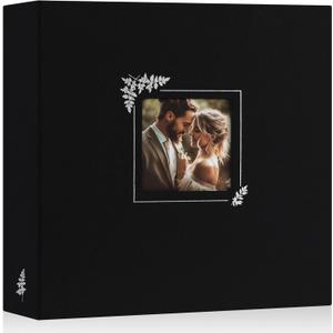 Lanpn Scrapbook Photo Album 12x12, Linen Window Design Cover Top Load 3 Ring Folder Binder Photobook Photo Book 12 x 12 inch with 30 Plastic Sleeves 60 Pages Black