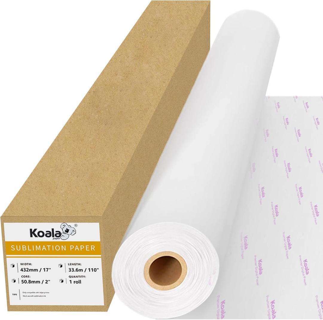 Koala Roll Sublimation Paper 17 inch Width and 110 Feet Length, 1 Roll 3'' Core 105gsm Wide Format Sublimation Heat Transfer Paper for Customize Any Present with Sublimation Blanks and Sublimation ink