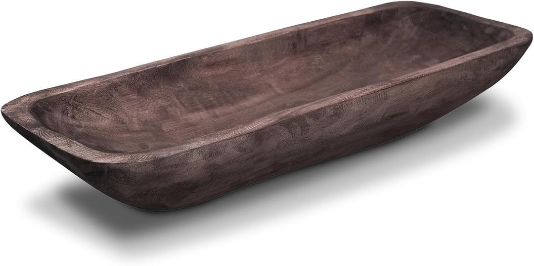 Wooden Dough Bowl - Vintage Oblong Natural Root Hand Carved Bowl for Home Decor, Rustic Farmhouse Centerpiece, 18.5x7.1x3.15 Inches, Large