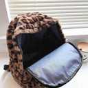 Fluffy Cheetah Print Backpack, Cute Y2k Animal Fur 14 inch Scene Book Bag For Women, Fashion Simple Personal Item Aesthetic Girls Bag
