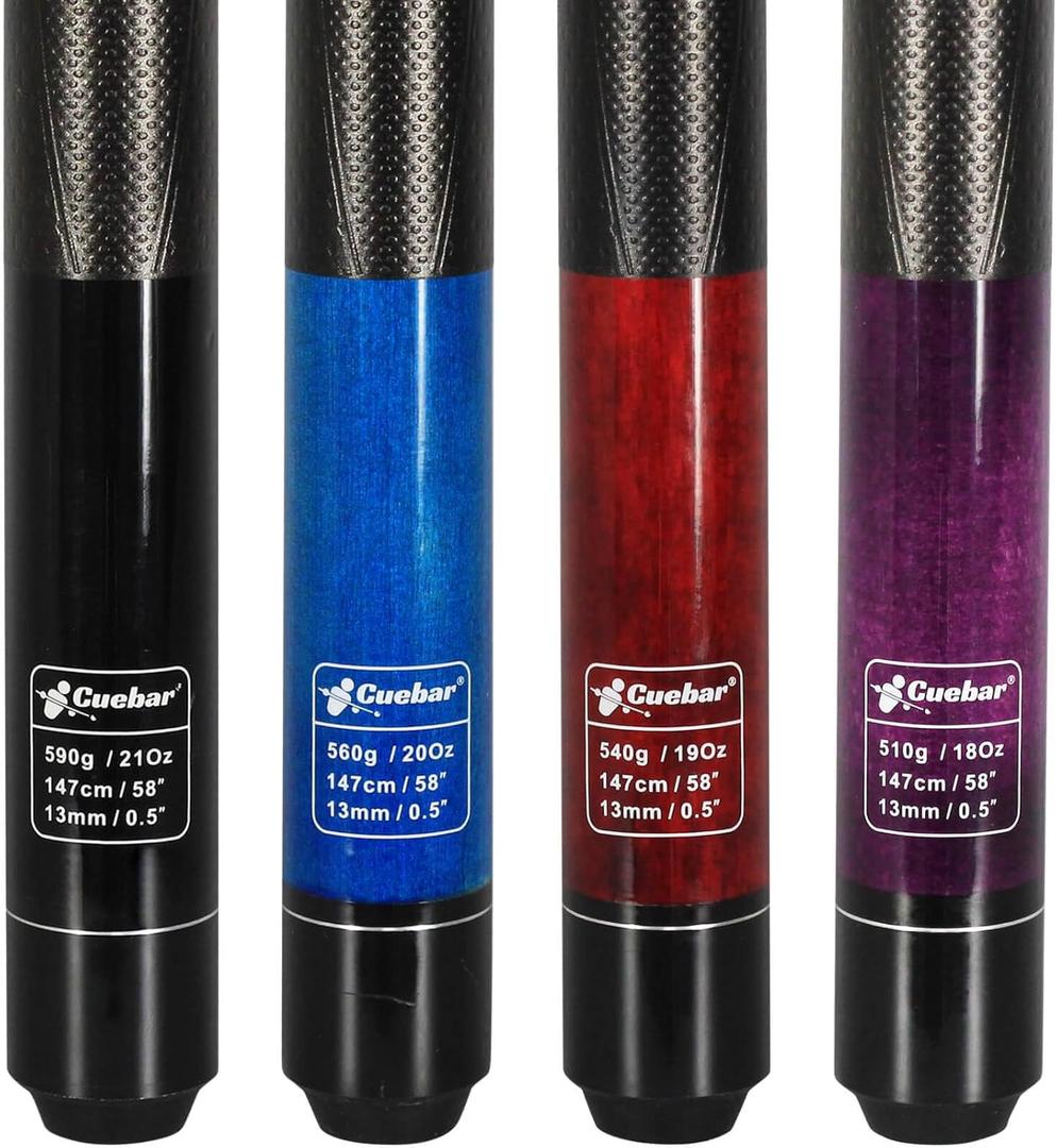 Pool Cues Set of 4 with 3D Grip, 58" 2-Piece Billiard Sticks in 4 Weights (18/19/20/21oz) & 4 Colors, House Bar Pool Table Sticks for Adults (Purple+Red+Blue+Black)
