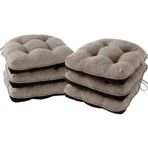Chair Cushions for Dining Chairs Set of 6, Kitchen Chair Cushions, Chair Pads with Ties and Non Slip Backing, Tufted Memory Foam Seat Cushion 6 Pack, 15.5" x 15.5" x 4", Khaki (6 Pack (15.5x15.5))