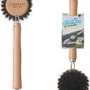 Dish Brush Set of 2, Wooden Handle Natural Bristle Scrubber, Non-Scratch Grease Absorbent for Non-Stick & Cast Iron Cookware, Kitchen Dishwashing Scrub Brush for Cleaning Dishes, Pots, Pans, Sink
