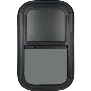 Vertical RV Window, 15" W x 22" H Tinted Sliding RV Window with Net Screen and Trim Ring, Suitable for 1-1/8" Thick Walls, DOT Approved