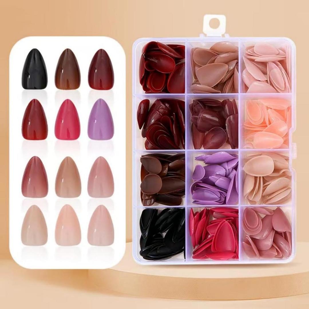 2 x 12 Colors Press on Nails Solid Color Fake Nails Short Almond False Nails Pure Color Glue on Nails Reusable Artificial Acrylic Nail Full Cover Glossy Stick on Nails for Women Girls Manicure 288Pcs (0.04 Fl Oz (Pack of 24), MH01)