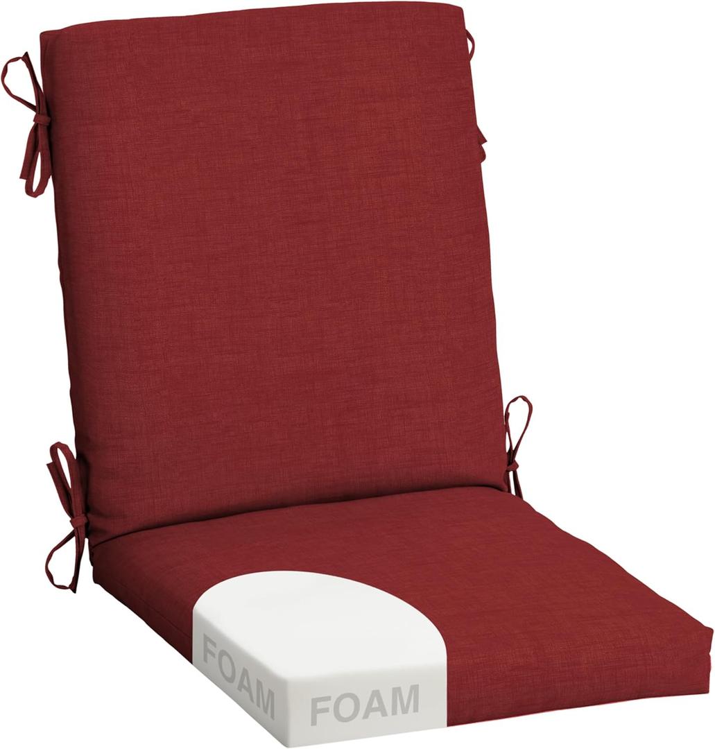Arden Foam Patio Dining Outdoor Chair Cushions, 20 x 44, Premium High-Density Foam, Never Flattens, Weather-Proof for Outdoor Chairs, Ruby Red Leala