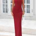 PRETTYGARDEN Women's 2026 Summer Semi Formal Midi Dresses Sleeveless Ruched Bodycon Long Elegant Cocktail Wedding Guest Dress (Red, M)