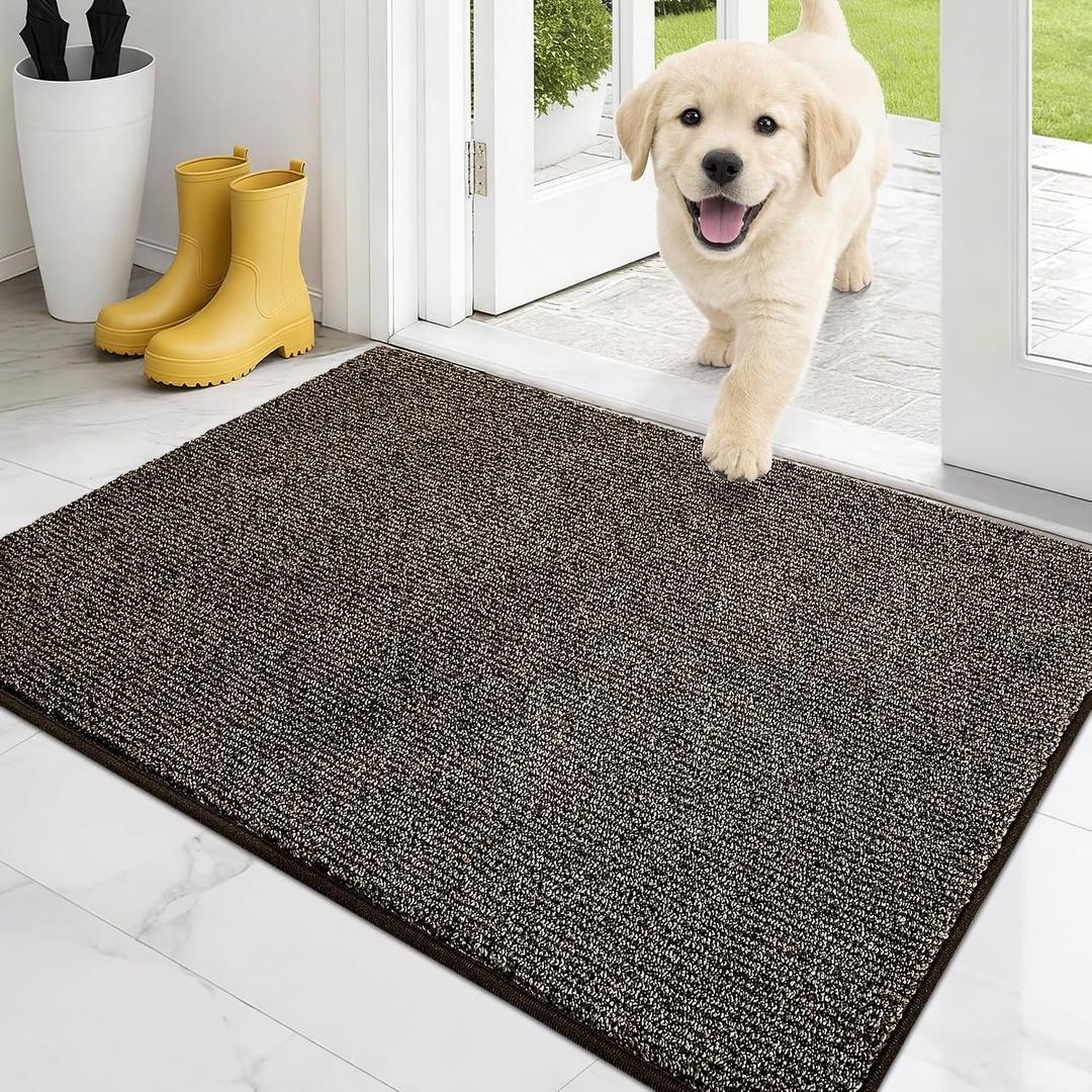 PURRUGS Dirt Trapping Door Mat 24" x 35.5", Non-Slip Machine Washable Entry Rug, Entrance Mat, Indoor Front Door Mat, Super Absorbent Entryway Rug for Muddy Shoes & Paws, Heathered Brown