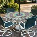 Buwuta Outdoor Tablecloth with Umbrella Hole Waterproof Round Fitted Tablecloth with Elastic Zippered Wipeable Table Cloth Cover for Picnic,Patio,Garden (Teal, 40" (Round))