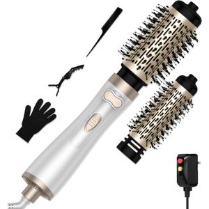 3 in 1 Rotating Hair Dryer Brush, Auto Rotating Blow Dryer Brush Spinning with 2 Brushes (2" & 1.5"), Negative Ionic Brush Blow Dryer, Round Brush Blow Dryer Volumize Curling 100-120V
