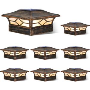 Solar Post Cap Lights Outdoor 8pack, Waterproof Solar Powered Deck Fence Post Lights for 4x4 Wood/Vinyl Posts, Solar Outdoor LED Light with Cool/Warm Lighting (Brushed Copper, 8pack)