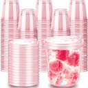 12oz Disposable Stemless Glasses With Strawless Sip Lids,PET Disposable Drinking Cups,Clear Plastic Wine Glasses for Parties Birthday,Wedding,Meeting,Christmas Party Supplies. (100, Pink)