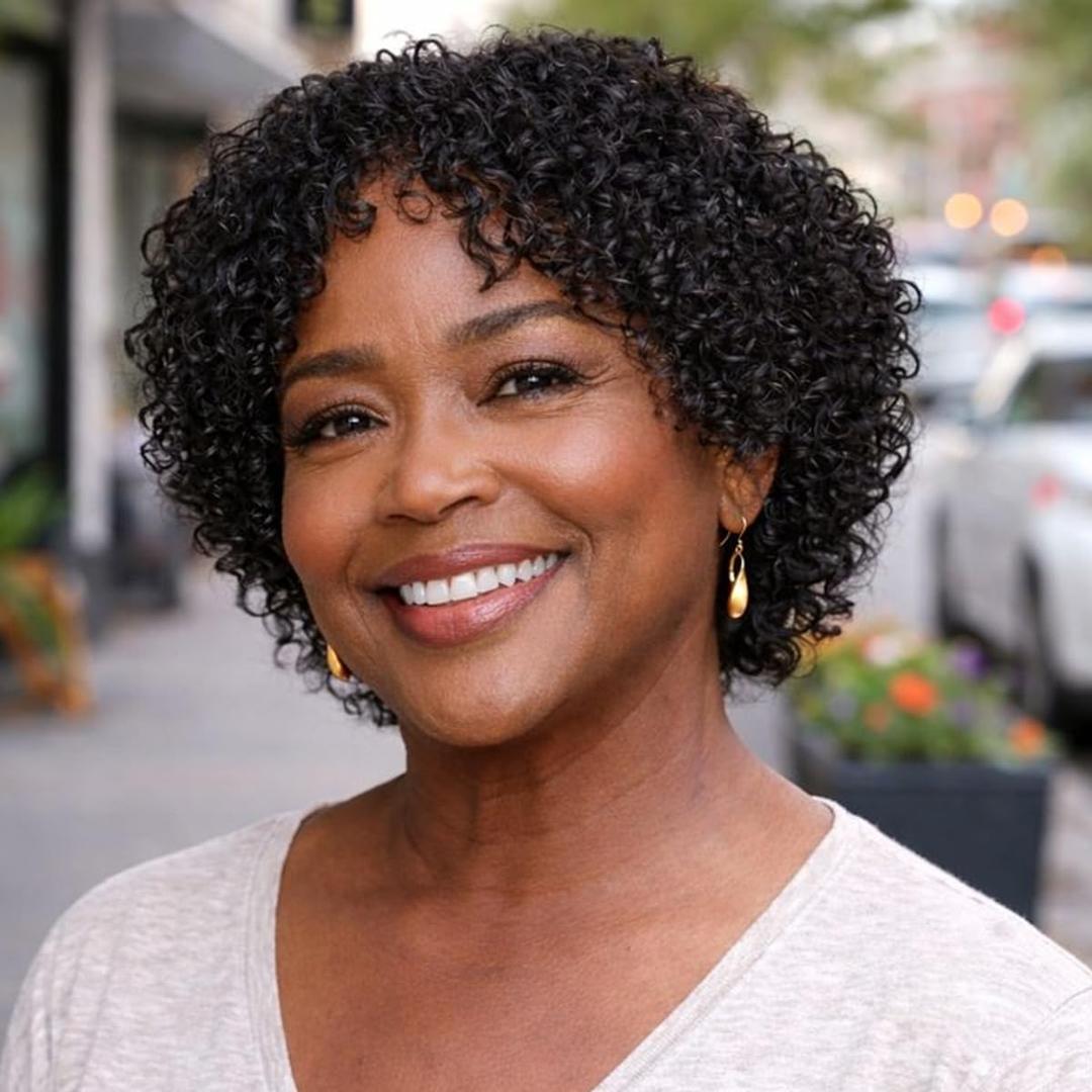 Short Curly Human Hair Wigs for Black Women Wear and Go Glueless Kinky Curly 100% Human Hair Wigs for Mature Women,Lightweight, Easy to Wear, Comfortable for Daily Use Natural Black Curly Wig