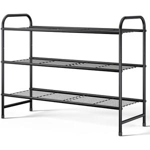 Kitsure Shoe Rack - Stainless Steel Shoe Organizer, Sturdy Shoe Rack for Closet and Front Door Entrance, Free Standing Shoe Shelf, Closet Organizers and Storage, 25.6" Wide - 3 Tier, Black