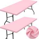 homing 2 Pack Rectangle Table Cloth, Elastic Fitted Fabric Tablecloth Fits for 6 Foot Folding Tables, Washable Table Cover for Picnic, Camping, Indoor & Outdoor (Pink, 30" x 72")