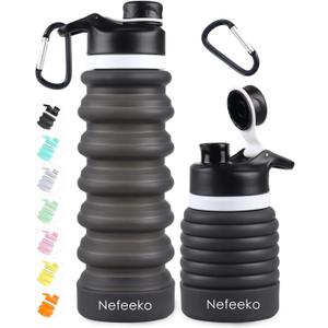 Nefeeko Collapsible Water Bottle, 26oz Silicone Foldable Water Bottles Leakproof BPA Free Travel Water Bottles with Carabiner, Portable Sport Water Bottles for Camping,Hiking Outdoor Indoor Sport