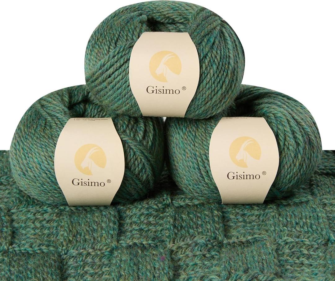 100% Merino Wool Yarn, 3-Ply Luxurious and Soft Yarn for Hand Knitting & Crocheting (Dark Green,3Balls)