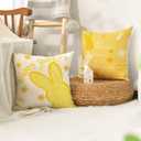 AVOIN colorlife Happy Easter Hunny Bunny Yellow Throw Pillow Covers, 18 x 18 Inch Bless Our Home Flowers Cushion Case Decoration for Sofa Couch Set of 4