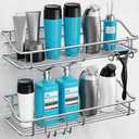 Nieifi Shower Caddy Shelf with Hooks Storage Rack Organizer Adhesive Stainless Steel without Drilling for Bathroom, Lavatory, Washroom, Restroom, Shower, Toilet, Kitchen (Sliver, 3 Pack)