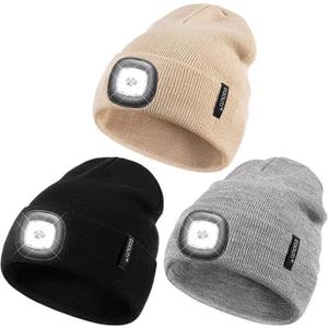 Beanie with Light for Men Women, Winter Hat with Light Built in Led Beanie Headlamp Caps, Stocking Stuffers Gifts for Dad Him, One Size