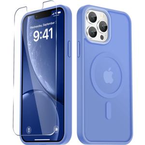 for iPhone 13 Pro Case, Matte Magnetic Phone Cover [with 1 Screen Protector] [Support for MagSafe] [Shockproof Military Grade Protection] Translucent Frosted Back, Purple