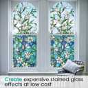 Coavas Decorative Window Privacy Film, Heat Control Sun Blocking Stained Glass Window Film, Floral Design Static Cling, Non Adhesive Windows Tint for Bathroom Front Door(Vinyl, 17.5" x 118.1 ") (Green)
