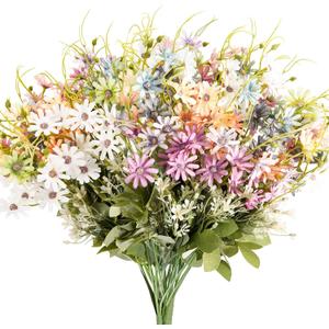 6 Bundles Wildflowers Artificial Flowers Outdoor Fake Daisy UV Resistant Silk Wild Flower Bouquets Bulk Faux Plants Plastic Greenery for Decoration vase Floral Arrangements Home Dcor