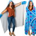 Hooded Towel Blue Cartoon Gifts 67 x 49 Inch Bath Towels Women Soft Plush Wrap Absorbent Warm Quick Drying Wrap for Beach Bath Swimming Pool Vacations