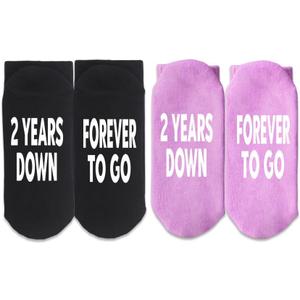 2 Years Anniversary, 2 Years Down Forever To Go Socks, Happy Anniversary, 2nd Anniversary, Valentine’s Day, Congratulation Gifts For Couple, Wife And Husband, His And Hers Gifts, Two Pairs.(007)