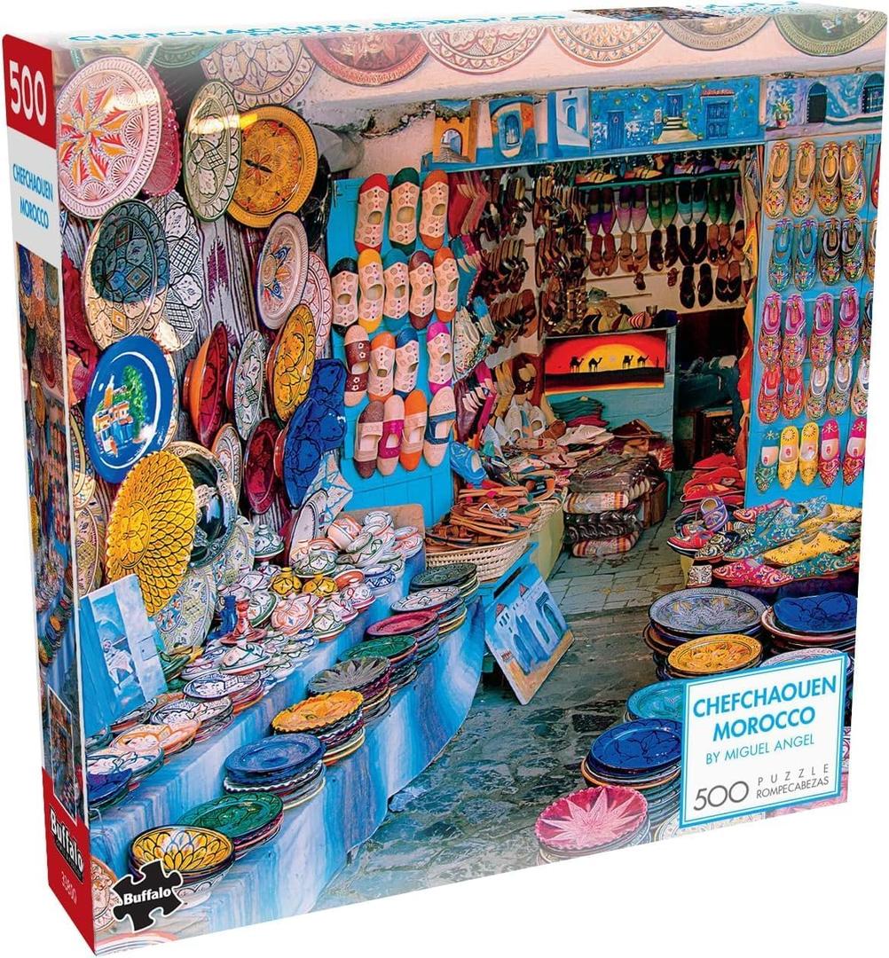 Buffalo Games - Miguel Angel - Chefchaouen Morocco - 500 Piece Jigsaw Puzzle for Adults Challenging Puzzle Perfect for Game Nights - 500 Piece Finished Size is 21.25 x 15.00, Large