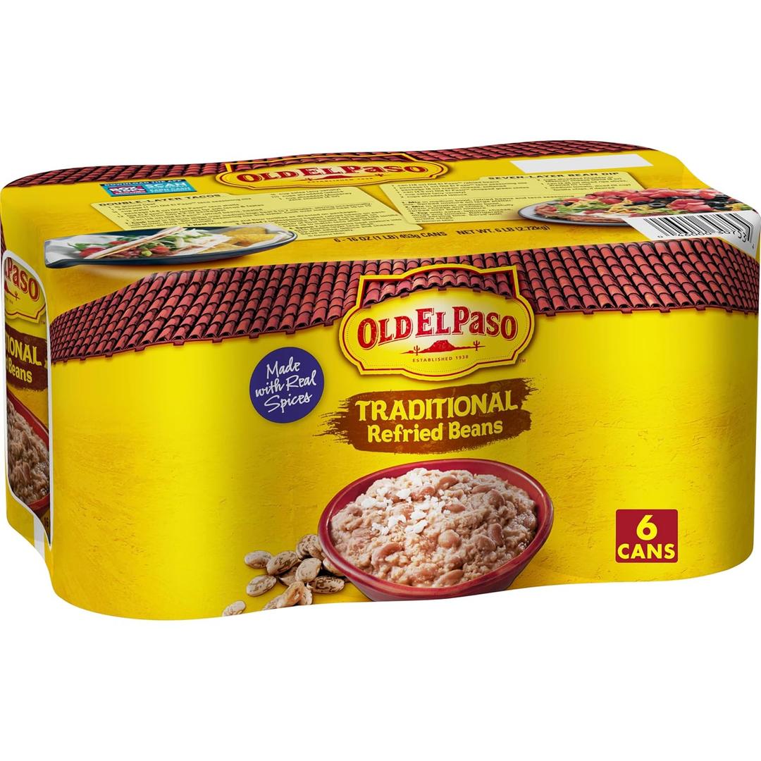 Old El Paso Traditional Refried Beans, 6 cans, 96 oz. (EXP 08/22/27)