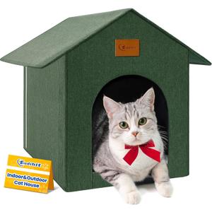 Outdoor Cat House Feral Cat Shelter,Outside Waterproof Cat House for Outdoor/Indoor Cats, Insulated Cat Bed for All Seasons with Cozy Cushion Easy to Assemble Olive Green