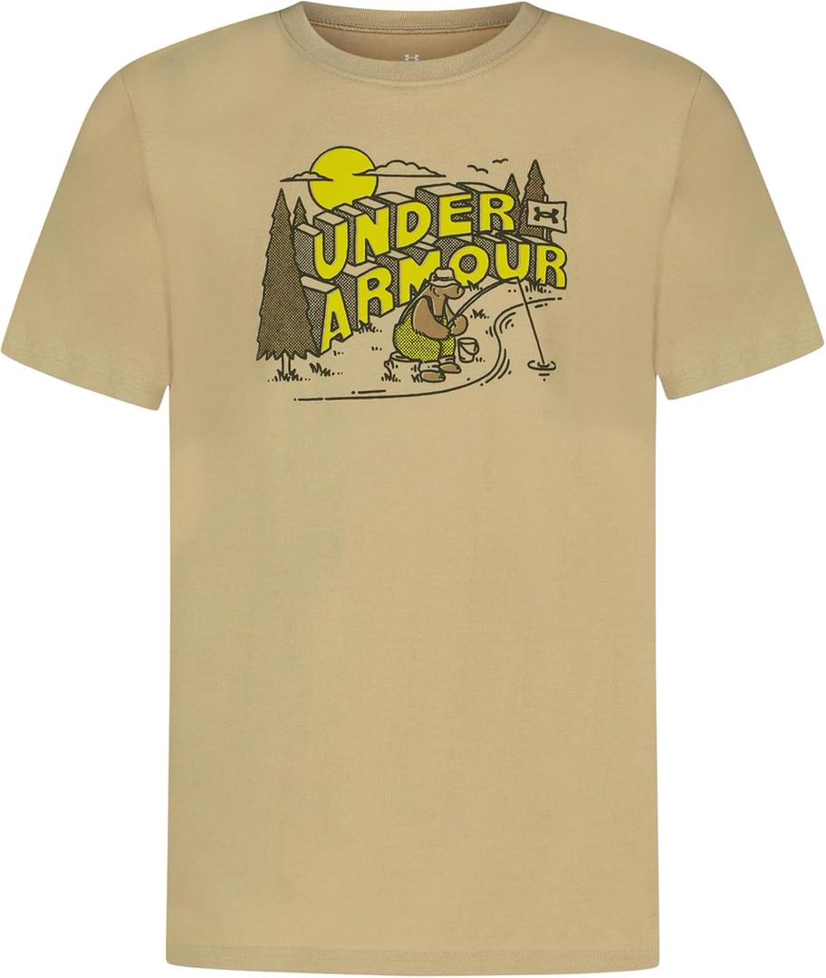 Under Armour Boys Short Sleeve Graphic T-Shirt, Soft & Comfortable, Outdoor Collection (Beige, XL)