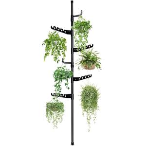 Tension Rod Plant Stand, Plant Poles for Hanging Plants Indoor, Metal Tension Pole Plant Stand with 6 Hangers, Floor to Ceiling Hanging Plants Stand(Fit 3.6-10ft)