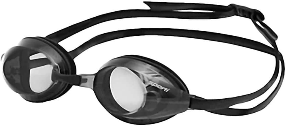 Sporti Unisex Adult Antifog Optical Goggle, Swimming Goggle -1.5D to -8.0D, Antifog Swim Goggles for Men & Women, Anti UV (S2 - Smoke Lens/Black Frame), Negative 5.0