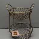 Gourmet Basics by Mikasa Loop and Lattice Metal 2-Tier Round Fruit Storage Basket, Matte Gold,5 quarts