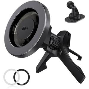 ESR for MagSafe Car Mount, Air Vent/Dashboard Magnetic Phone Holder for Car,Car Phone Holder Mount for iPhone 16/16e/15/14/13/12/Samsung, All Smartphones(2 Metal Rings included),Charging Not Supported