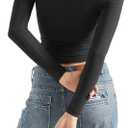 SUUKSESS Women Off Shoulder Double Lined Long Sleeve Shirts Basic Going Out Tops (Black, L)