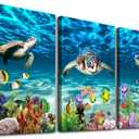 Canvas Wall Art for Living Room Large Size Wall decor for Bedroom Bathroom Wall Decoration blue Ocean Sea Turtle Paintings Modern shark Pictures Artwork office Decor Ready to Hang 16" x 24" 3 Piece