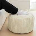 Round Pouf Ottoman Stuffed Velvet Floor Pouf Footrest,Foot Stool, Bean Bag Floor Chair for Bed Room Living Room Accent Seat 20x12inches with Filler Ivory