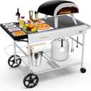 Pizza Oven Table Grill Cart with Pizza Topping Station Movable Food and Prep Workcart Outdoor Grill Table Stand for Ninja Woodfire Blackstone Griddle Cuisinart etc Grill, Barbecue tool set