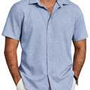 COOFANDY Men's Casual Dress Shirt Short Sleeve Button Up Shirts Summer Beach Shirt Classic Blue