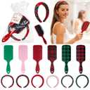 Vesici Vesici 6 Set Valentine Tartan Gift Bulk for Women Plaid Headbands Bulk Valentine Head Spa Set Tartan Hair Brush with Plastic Bags Labels Items Accessory for Spa Party Salon Makeup