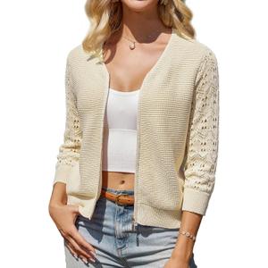 GRACE KARIN Womens Lightweight Summer Cardigan 3/4 Sleeve Cropped Cardigan Dressy Zip Up Sweaters Jacket Clothes (L)