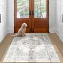 Area Rug 3x5 Vintage Rug: Washable Indoor Medallion Rug Low Pile Distressed Floor Carpet Retro Accent Doormat for Bedroom Bathroom Hallway Kitchen Home Office(Grey, 3'x5')