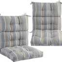 FUNHOME Outdoor High Back Chair Cushions Set of 2,Reversible Lawn Chair Cushion 44 x22 inch,Water Resistant Tufted Adirondack Chair Cushion,for Garden Rocking Chair,Patio Furniture(Gray Stripe), Seat:22"x20"x4",Back:22"x24"x4"