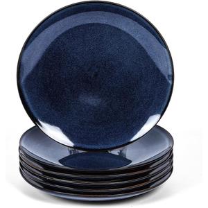 vicrays Ceramic Round Plates Set of 6 - Porcelain 8 inch Dinner Plates for Salad Dessert Appetizer Bread - Microwave Oven and Dishwasher Safe - Blue