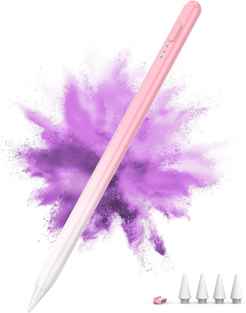 Stylus Pen for iPad 2018-2025, 15Mins Fast Charge for Apple Pencil, Palm Rejection, Compatible with iPad 10/9/8/7/6, iPad Pro 12.9"/11"/13" M4, iPad mini 6/5, iPad Air 5/4/3/11"-13" M2 (Pink)