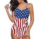 Century Star Womens Retro Flounce Athletic One Piece Swimsuits Ruffled Tiered Tummy Control Swimwear Plus Bathing Suits American Flag 6-8M